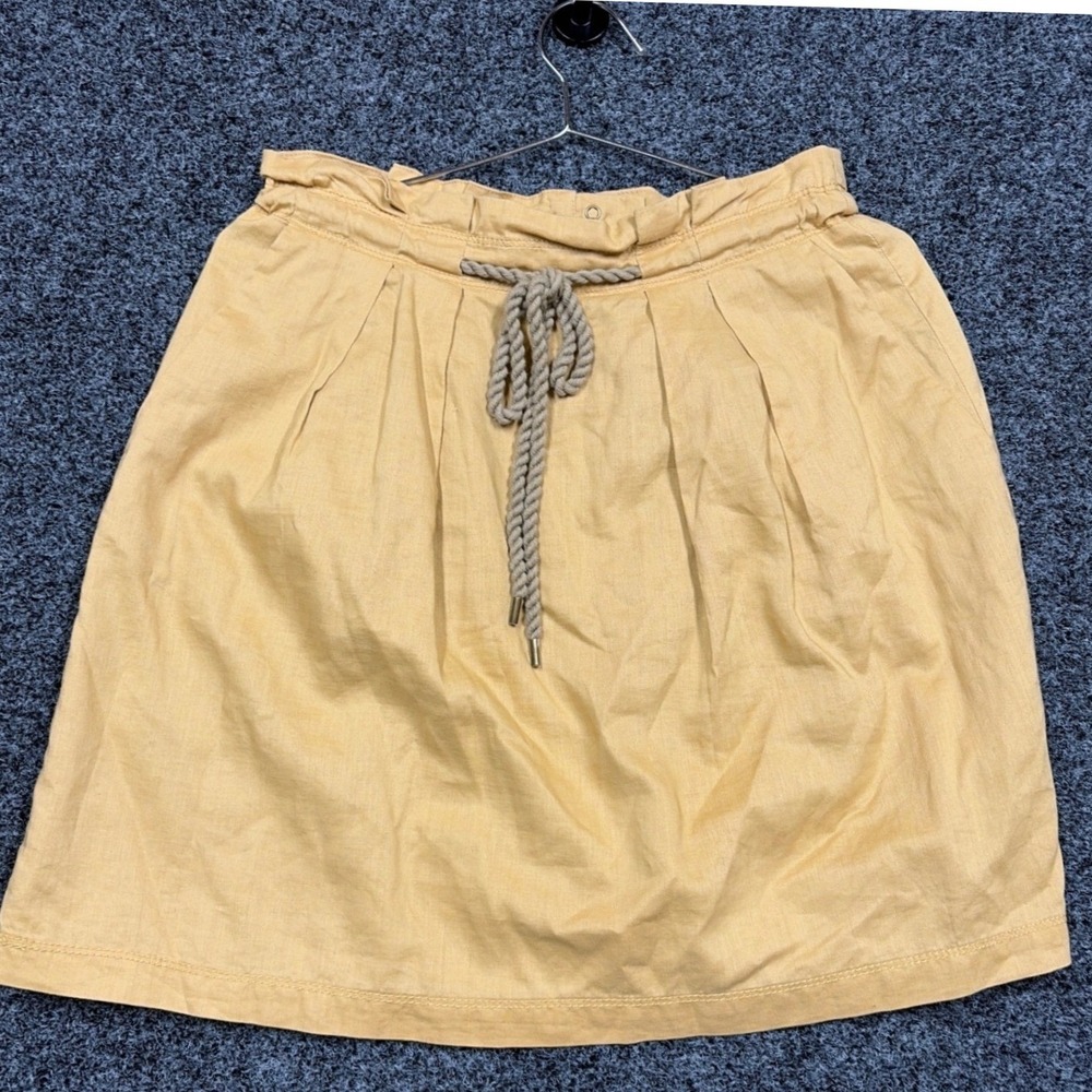 Loft Skirt Women 6 Yellow Ramie Cotton Paperbag Waist Rope Tie Mini Casual Boho